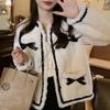 Womens French Vintage Bow Plush Coat Slim Fit Long Sleeve Single-Breasted Fall 2025