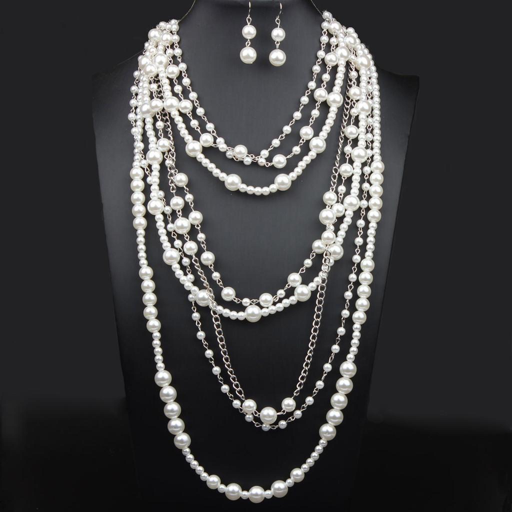 Statement Long Pearls Necklace With Earrings Set for Trendy Women Seek Unique Styles In Fashion Accessories Daily Use