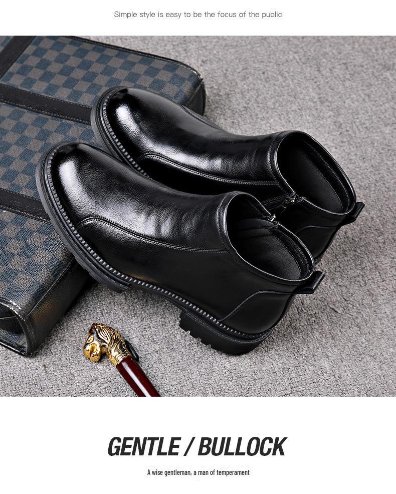 Pánské retro kožené Chelsea boty v římském stylu s bočním zipem - Zimní plus sametové teplé společenské módní.