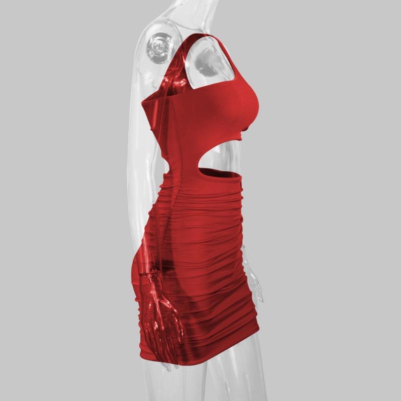 Sexy, modisches, ausgehöhltes, plissiertes Wickelkleid für Damen