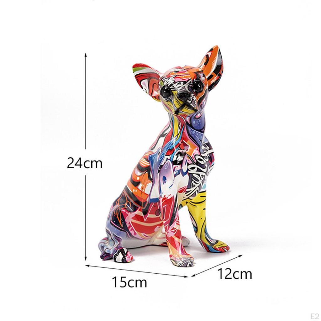 Figurine Table Clock And Colorful Dog Statue Sculpture Craft Ornament for Office Bedroom Shelf