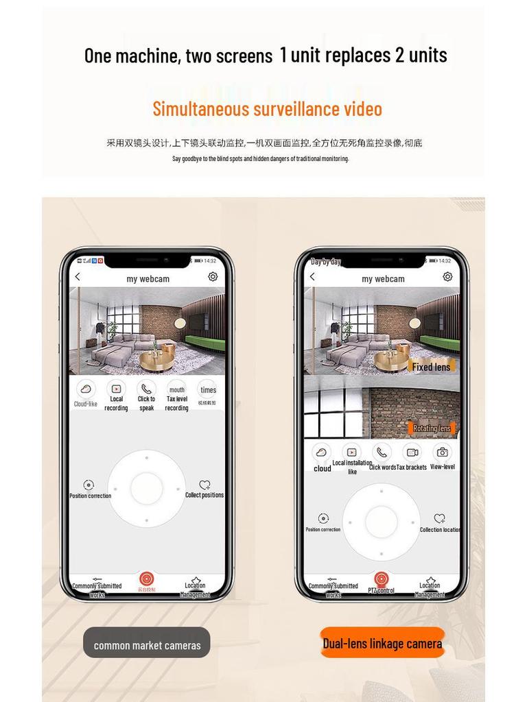 Dual Lens WiFi PTZ Smart Bulb Surveillance Camera with Full Color E27