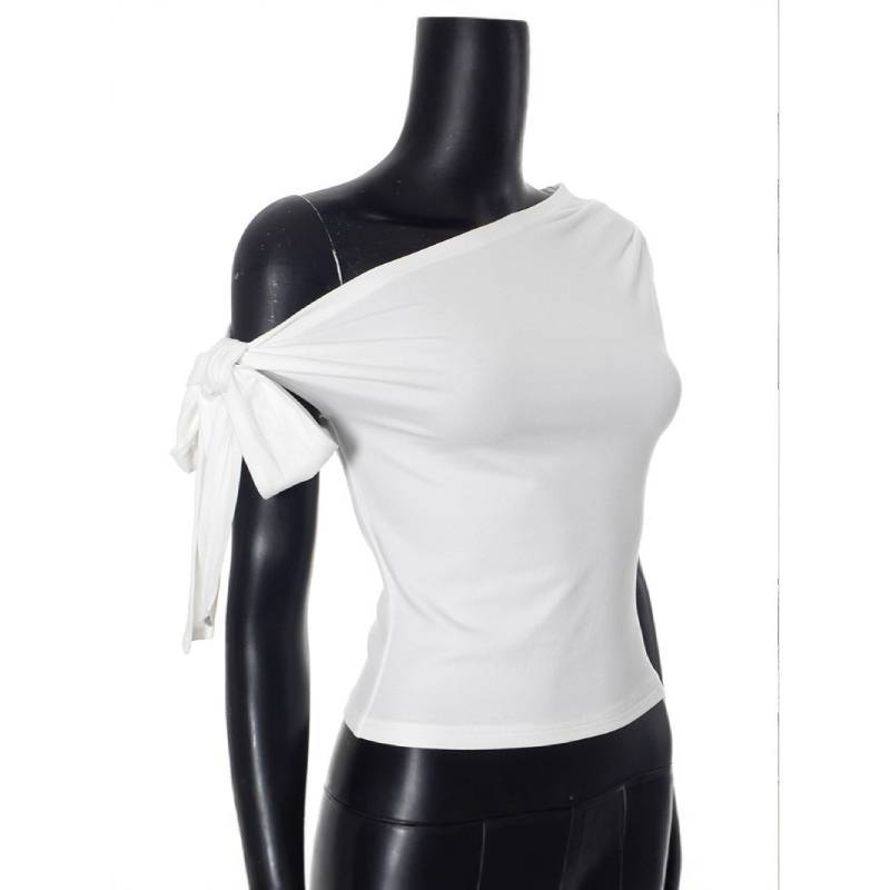 Minimalist Off Shoulder T Shirt For Women With Asymmetric Design And Polyester Fabric