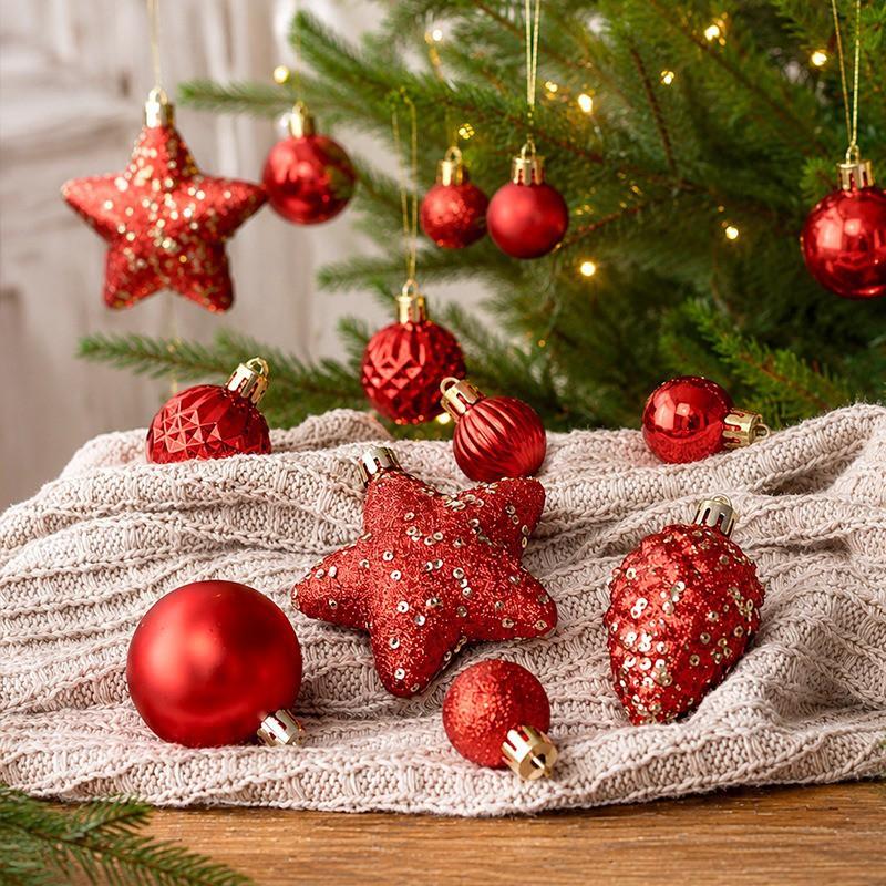 50pcs Solid Color Christmas Baubles Set Glitter Painted Xmas Tree Ornaments Holiday Decor