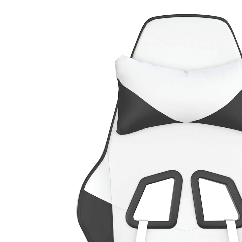 Gaming Chair with Massage Function and Footrest White & Black PU Leather