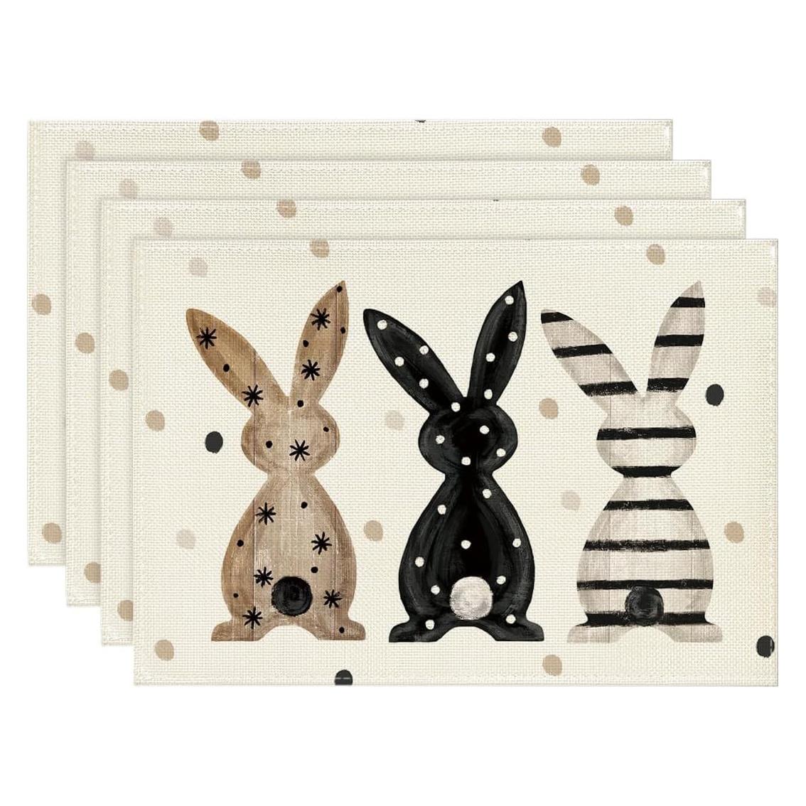 

4/6pcs Happy Easter Polka Dot Bunny Rabbit Placemats, Seasonal Spring Holiday Table Mats for Party Kitchen Dining Decoration 12x 30x45cm-4PC