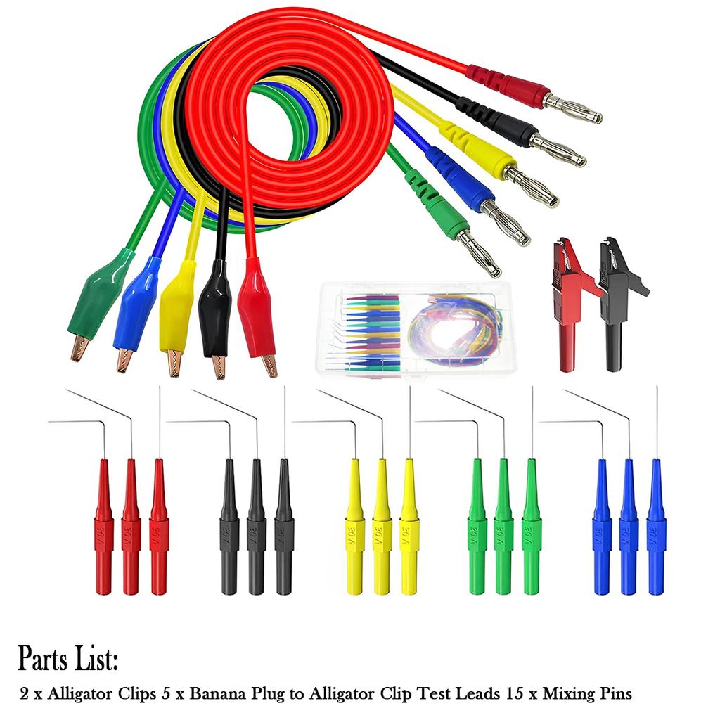 22/30PCS Multimeter Test Lead Kit 4mm Banana Plug To Alligator Clip Test Lead Probe Wire Piercing Probes 3 Different Angles