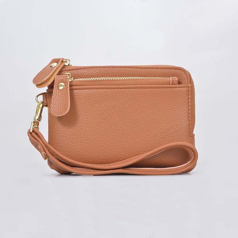 Vintage PU Leather Short Wallet With Zipper Coin Pocket Multiple Card Slots And Wrist Band Casual Portable Card Clip