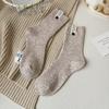 Autumn and Winter Fabric Label Button Wool Socks, Women's Mid-calf Socks, Solid Color Thickened Warm and Versatile Pile Socks