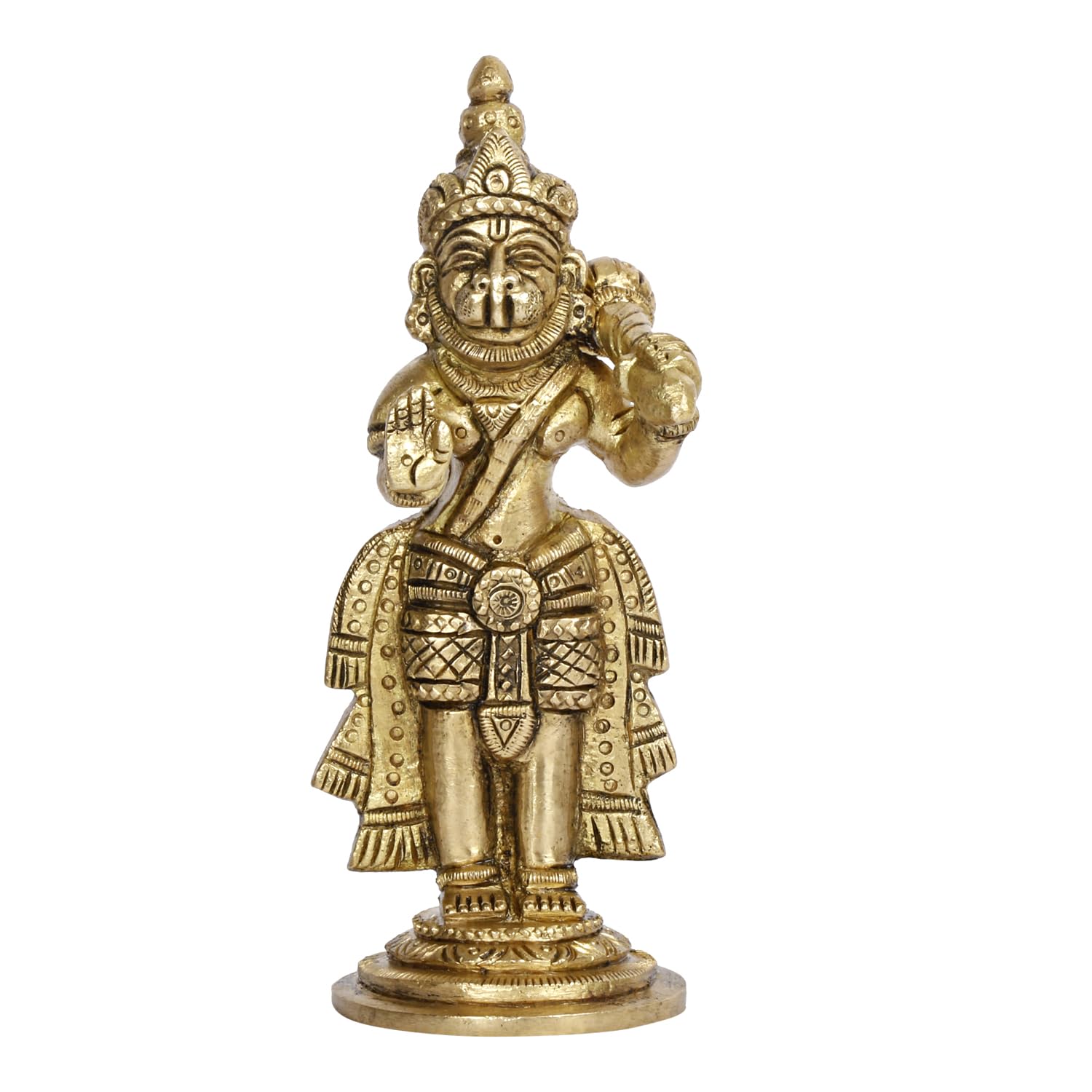 Pure Brass Bajrang Bali Sankat Mochan Standing Hanuman Idol, Gold - 5.5 Inch