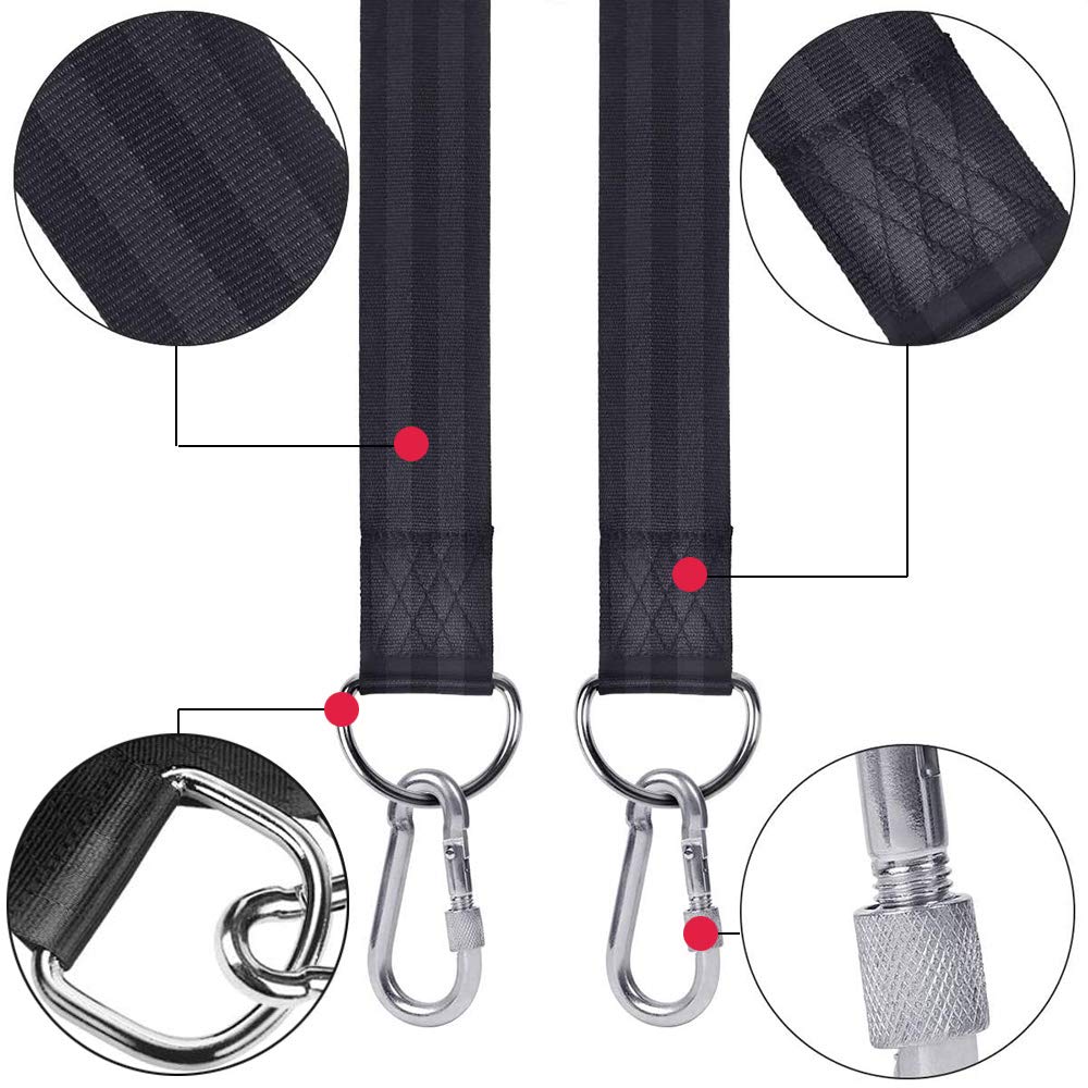 Curea de fixare pentru hamac balansoar 150 cm, capacitate de încărcare 1000 kg, sigură, rezistentă la uzură, antiderapantă, instalare ușoară, 2 carabiniere, 1 geantă de depozitare dedicată