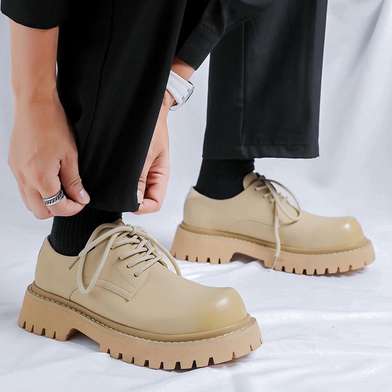 Gröna Herr Plattform Andas Små Läderskor Ny Modetrend Mångsidiga Japan Koreanska Business Casual Skor Kostym Herrskor