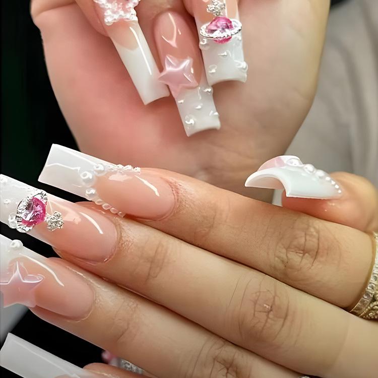 Long T-Point Diamond Jelly Glue False Nails - Press-On Nail Art Tips