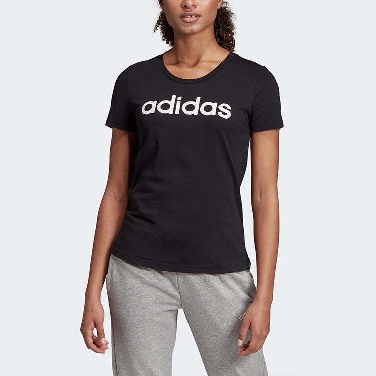 Adidas Logo Print Casual Round Neck Short Sleeve T-Shirt Women T-Shirts Black EI4569