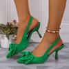 Fashion Summer Bow Wrapped Stiletto Sandals Women's Fashion Pointed Toe Shallow Mouth Slip Foot Anti-Slip Wear-Resistant High Heels