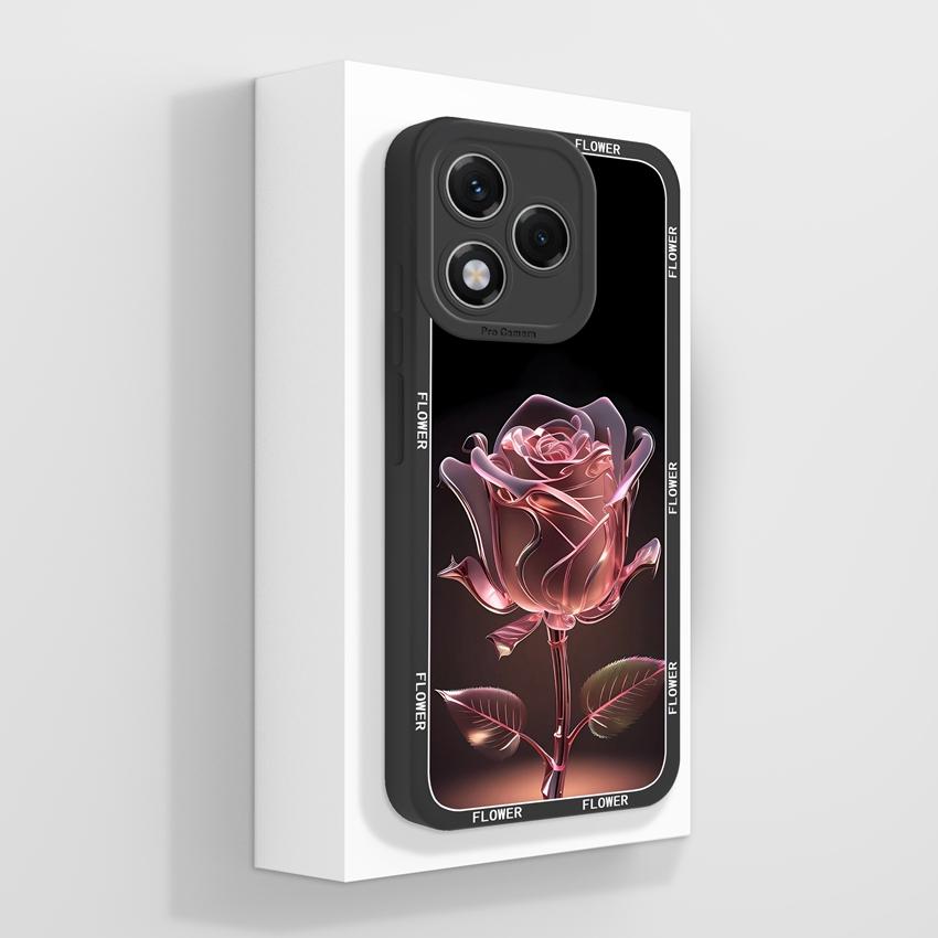 Silikonový kryt s motivem květiny pro Huawei 400 Lite X7c X8 X8c X9c Play 30 60 Plus, odolný proti pádu, s motivem květů a ochranou obrazovky proti pádu pro Huawei.