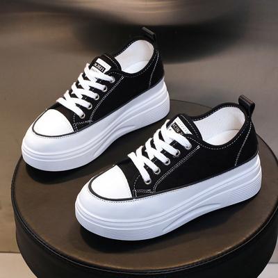 Plantilla Elevadora Zapatos de Lona para Mujer Primavera y Otoño Nuevos Plataforma Antideslizantes Todos los Combinan Zapatos de Plataforma Casuales y Ligeros con Cordones