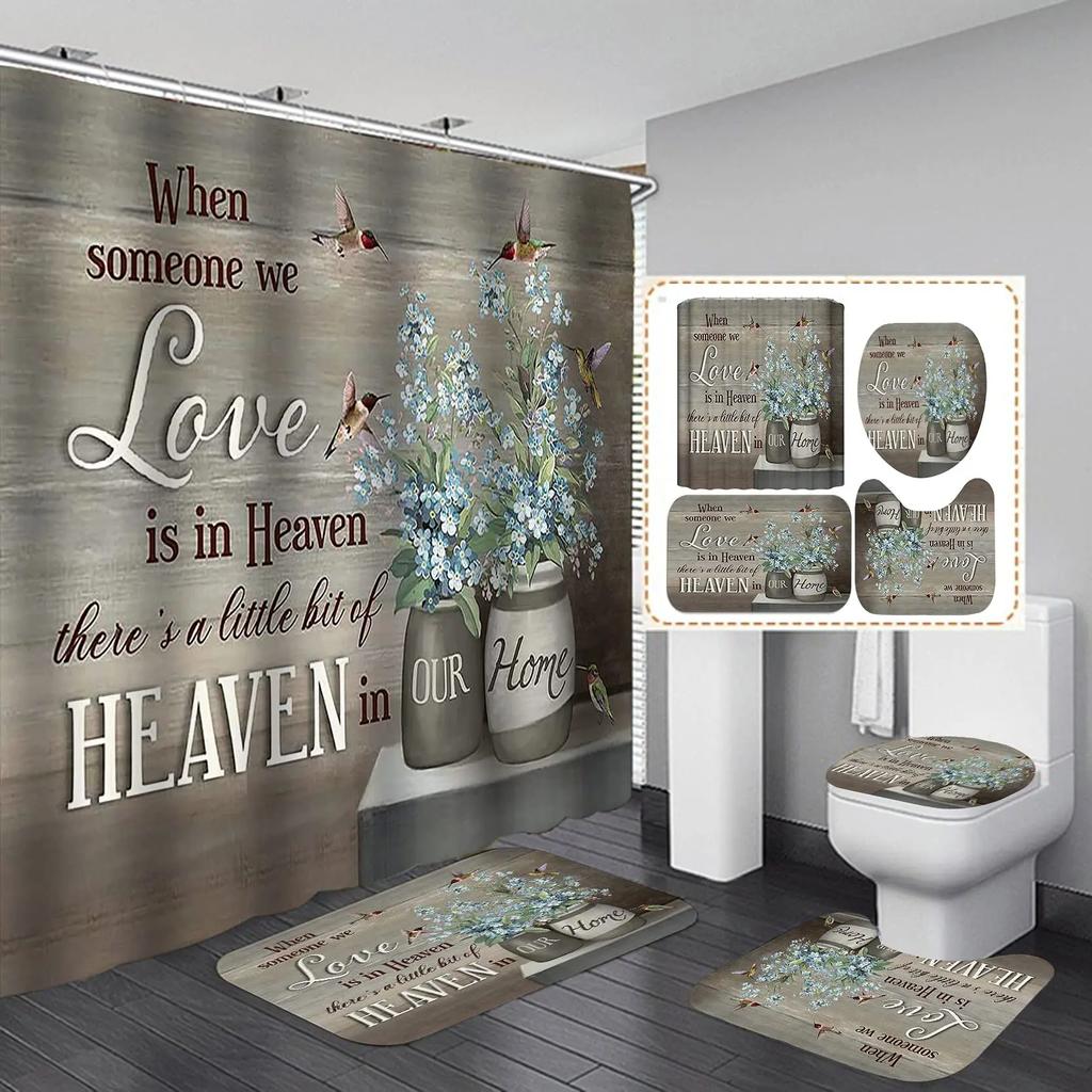 Butterfly Daisy Sunflower Shower Curtain Sets Retro Floral Vintage Country Farmhouse Flower Rustic Wooden Bathroom Decor Sets