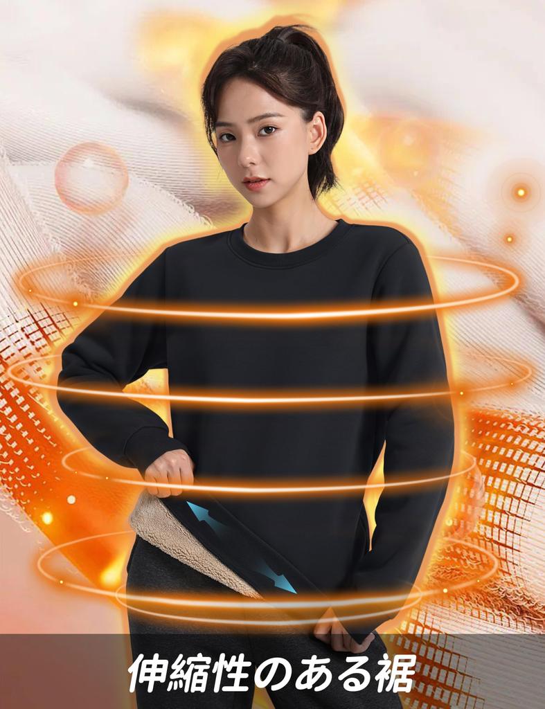 TACVASEN Warm and Perfect for Fall and and Loose Size L Women's Fleece-Lined Sweatshirt, Fluffy, Winter, Running, Sports, Loungewear, Fit, Black,