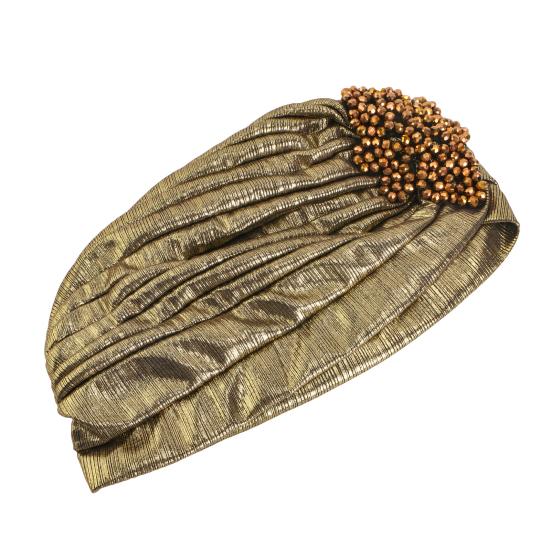 Damer Topphatt Rombus Rhinestones Dekor Plissert Turbanhatt Gullbelagt Pyntet Hatt Elastisk Design Hodeplagg