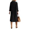 Women's Fashion Casual Solid Color Corduroy Long-sleeved Dress With Lapel Shirt , Loose Long Skirt