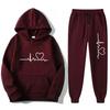 Unisex Oversized Hooded Sweatshirt Set With Heart Print Fleece Lined Casual Sportswear Fall