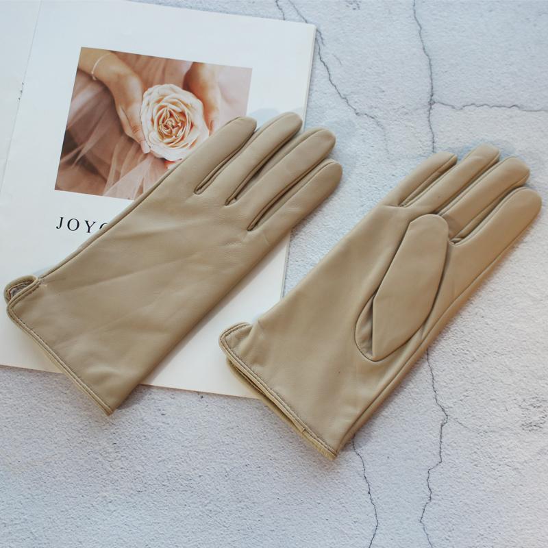 Ladies Sheepskin Gloves Classic Solid Color Versatile Leather Spring Knit Lining Cycling Driving Gloves Autumn