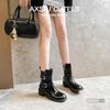 Maillard Retro Distressed Chunky Heel Ankle Boots, Women's Versatile Spring/Autumn Buckle Round Toe Thick Sole Knight Boots