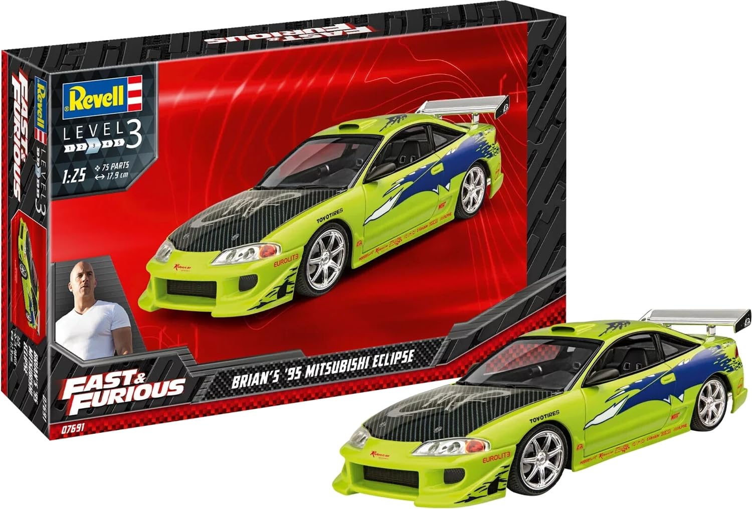 

Revell Fast Furious 1995 Mitsubishi Eclipse Brian Plastic Model Kit 07691 1/25 &