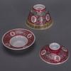 Pink Colored Red Earth with Endless Longevity Covered Bowl, Sancai Gaiwan, Handmade Ancient Porcelain Tea Cup