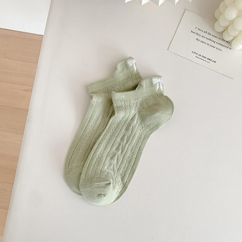 

Женский летний стиль милый однотонный низкий каблук вышивка бант носки-лодочки 1 pair зелёный