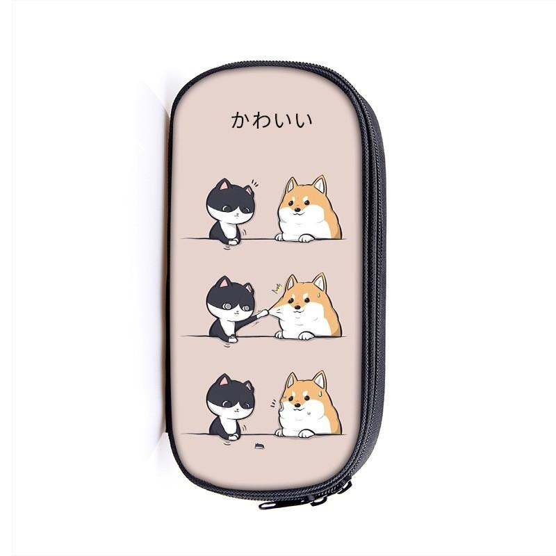 Student Cartoon Shiba Inu Pencil Case With Nylon Material For School Supplies