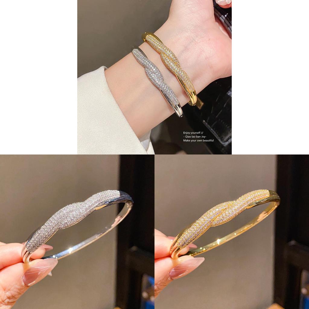 Geometric Zircon Cuff Bracelet With 18k Gold Plating For Women Elegant Accessories