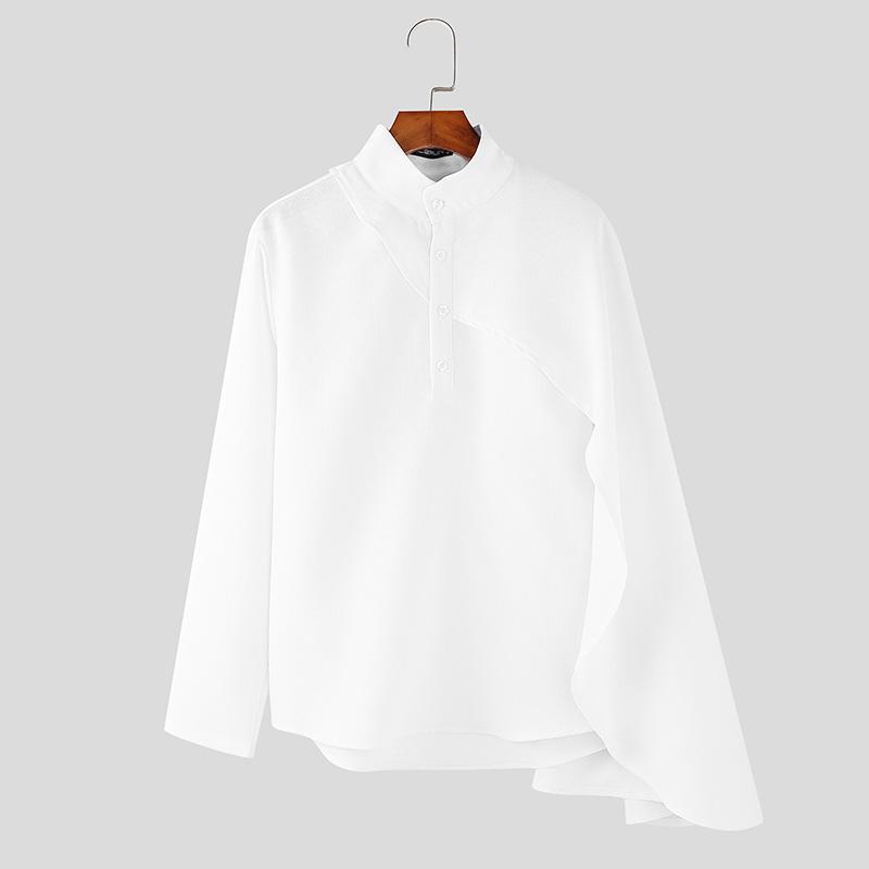 INCERUN Pánské košile s dlouhým rukávem, knoflíky, vrstvené, ležérní, volné, nepravidelný plášť