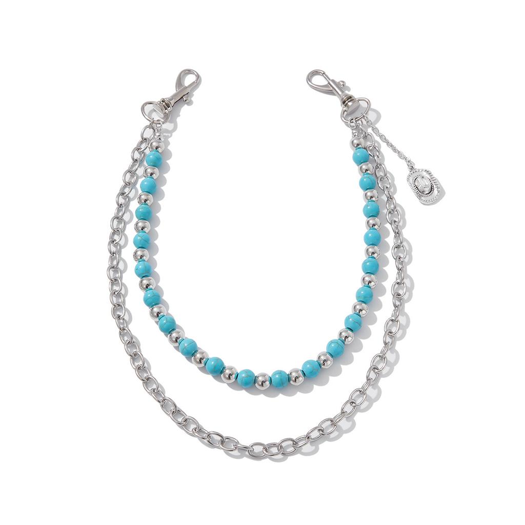 Fashion Turquoise Beaded Waist Chain for Men, Simple and High-End Denim Style Pendant, Hot-Selling Waist Chain