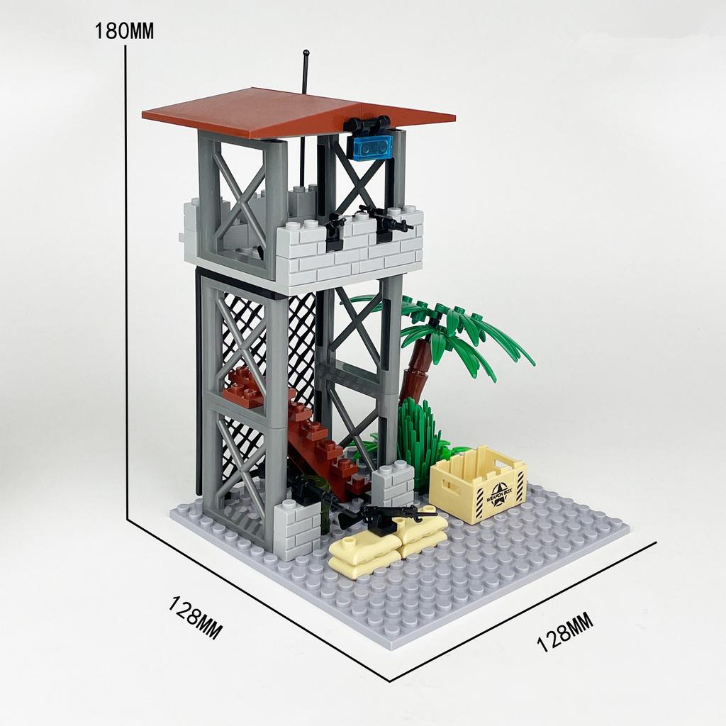 Small particle block War building military outpost lookout towers Shooter Props model bricks building blocks toy
