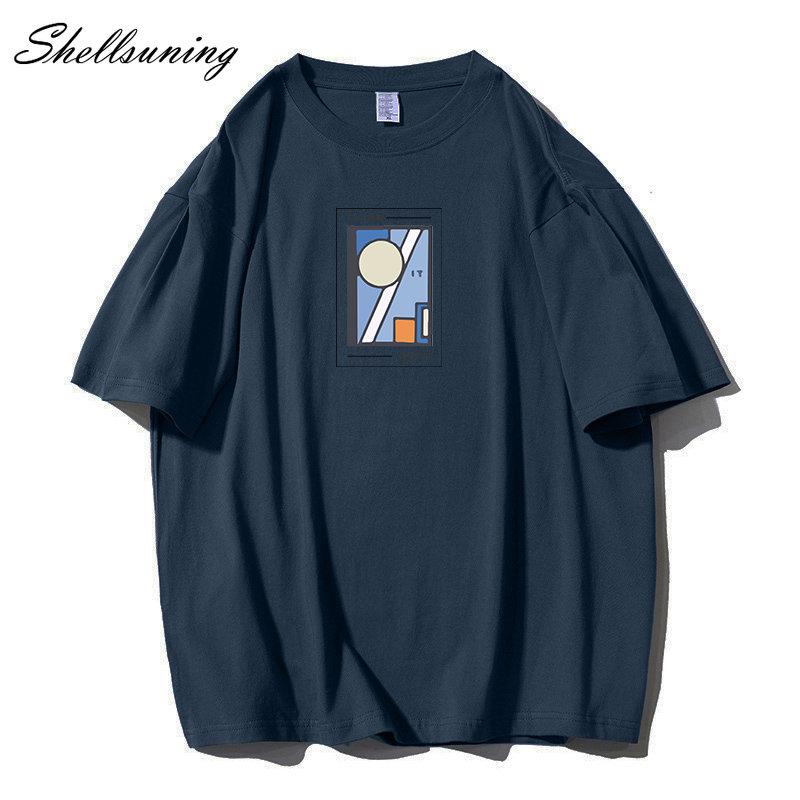 Shellsuning Oversized bavlněná trička s grafikou Muži Léto Měkké Trička s krátkým rukávem Dámská Móda Univerzální pulovry Dámské