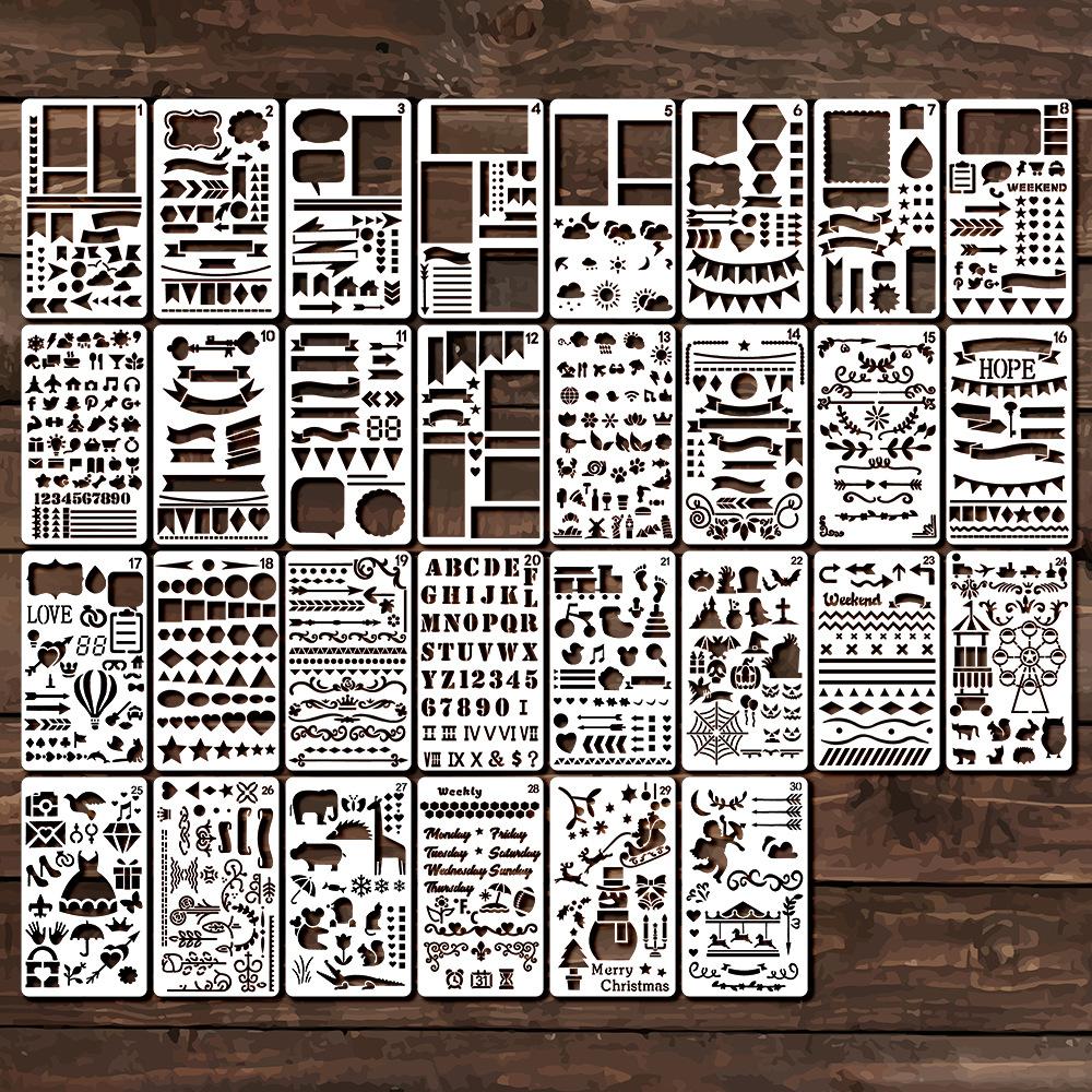 Handbücher, Ausgestanzte Malvorlagen, DIY-Tagebücher, Scrapbooks, Fotoalbum-Gestaltung, Formgrafiken, Plastikschablonen