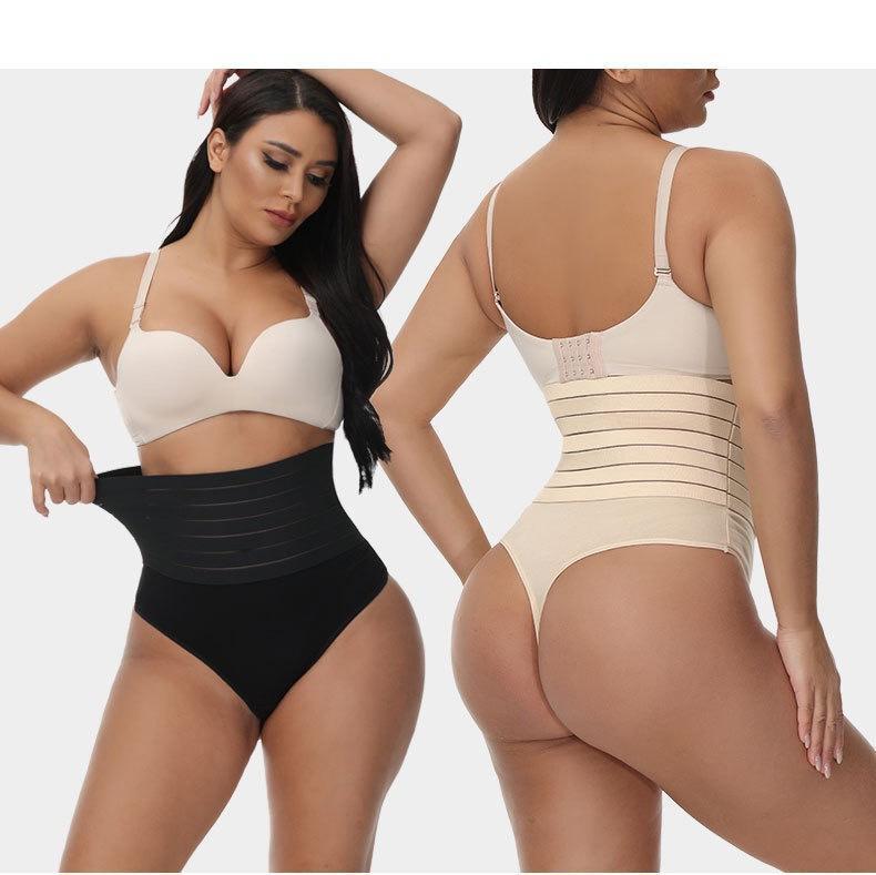 Plus Size European & American High-Waist Tummy Control Thong - High-Elastic Body Shaping, Hip Lifting Underwear for Women.