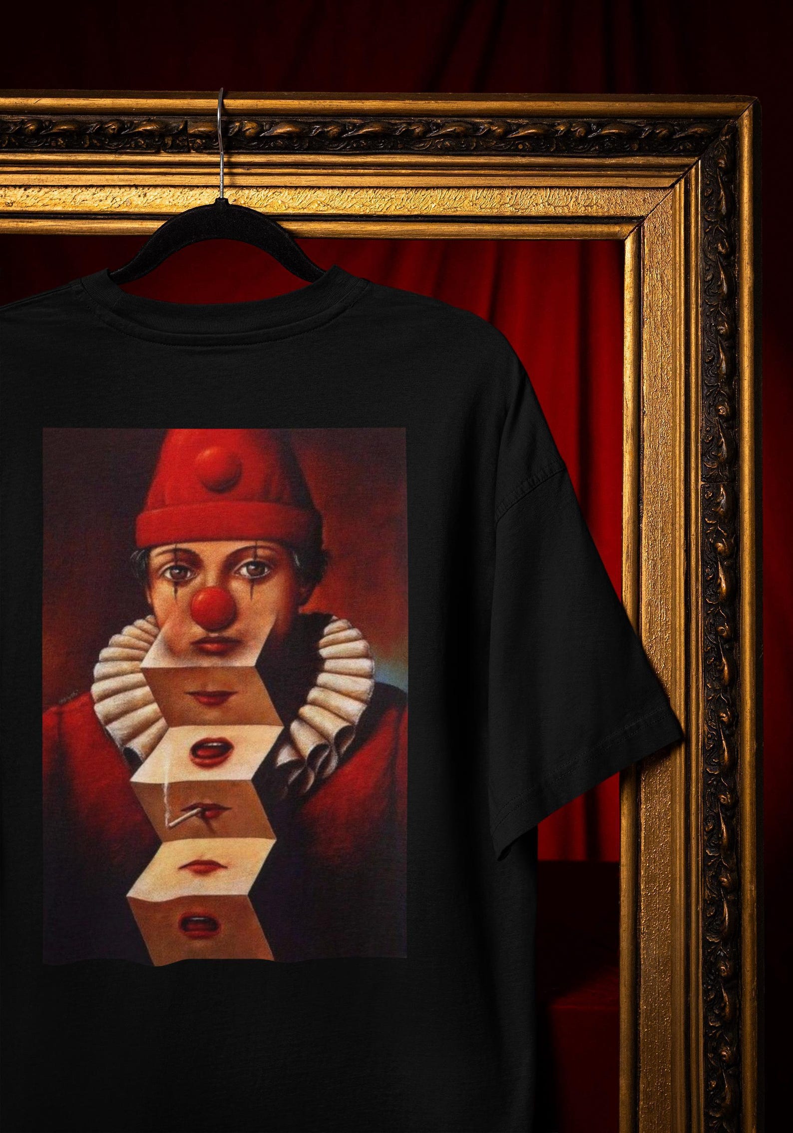 Surreal Clown T-Shirt, Vintage Stacked Face, Dark Circus (Unisex S-4XL) Comfort Colors® L