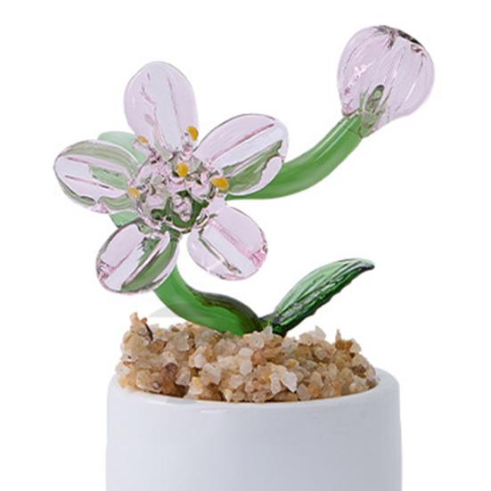 Cute Mini Faux Crystal Flower Figurine Collectible Hand Blown Glass Flower Ornament In Pot Gifts for Mother's Day Birthday Christmas