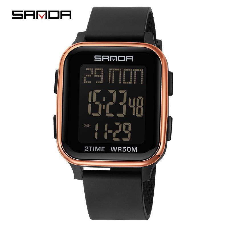Sanda Men's Multifunctional Square Sport Chronograph Waterproof Watch 