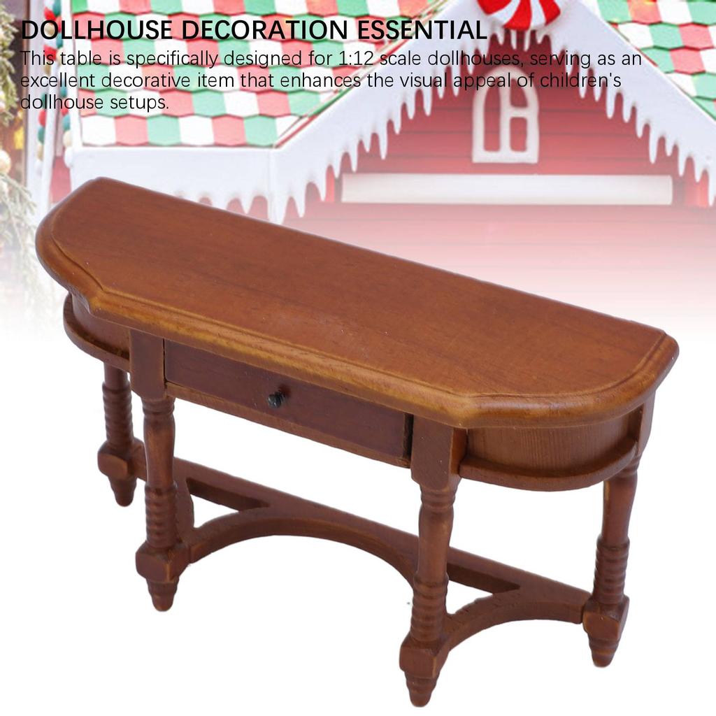 1:12 Scale Dollhouse Half Round Table with Drawer High Simulation Birch Realistic Miniature Dollhous