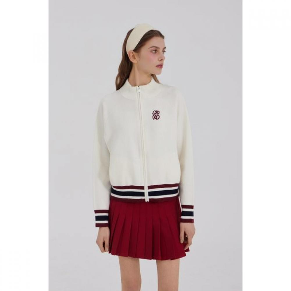 GOXO Wool Knit Zip Up Classic Logo White