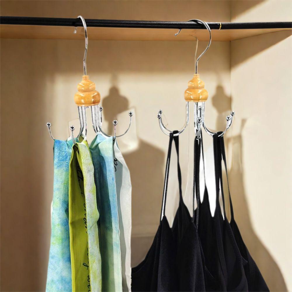 2Pcs Durable Iron Metal 6 Claw Hooks Anti-slip Space Saving Clothes Hangers 360° Rotating Handbag Storage Hanger Wardrobe