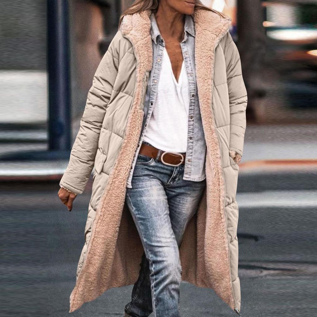 Chaqueta con capucha de manga larga reversible y diseño de patchwork elegante para mujer