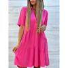 QICED Fashion Summer Spring Solid Color Print Short Sleeve V-Neck Casual Dresses