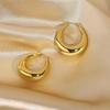 Stainless Steel Hollow Earrings for Women - Fashionable 18K Gold Simple Round Design, Versatile and Trendy Style.