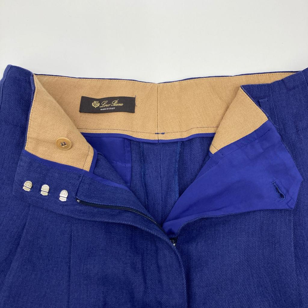 loro piana FA11275 Blue Linen 100% High-Waisted Tucked Wide Pants Bottoms 40 blueUsed