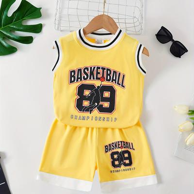 Boys' Basketball Style Sports Vest and Shorts Set Suitable for Spring Summer Autumn